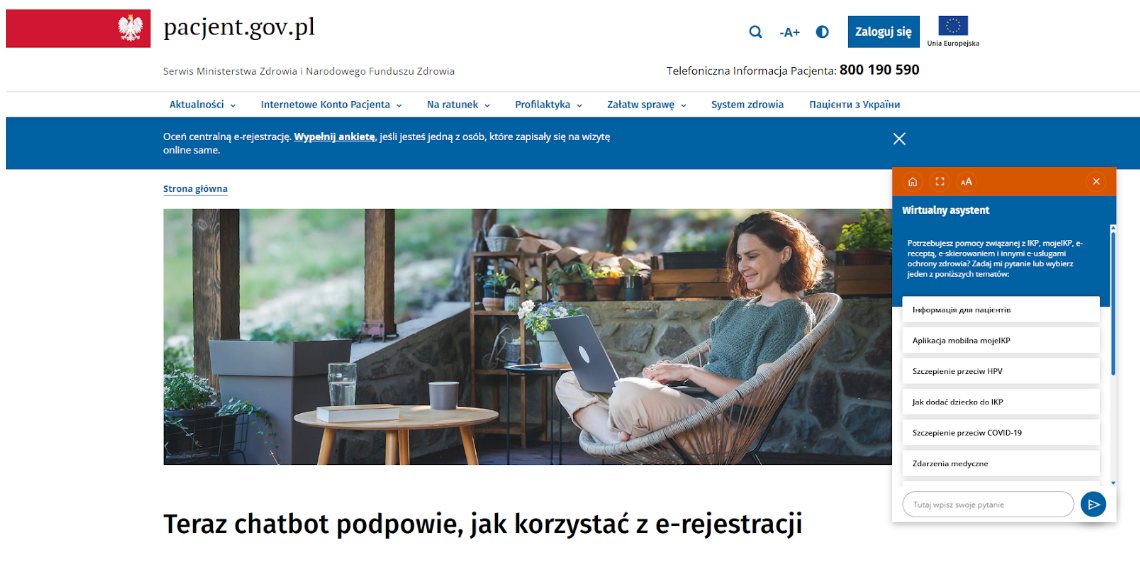 Chatbot rządowy na stronie pacjent.gov.pl